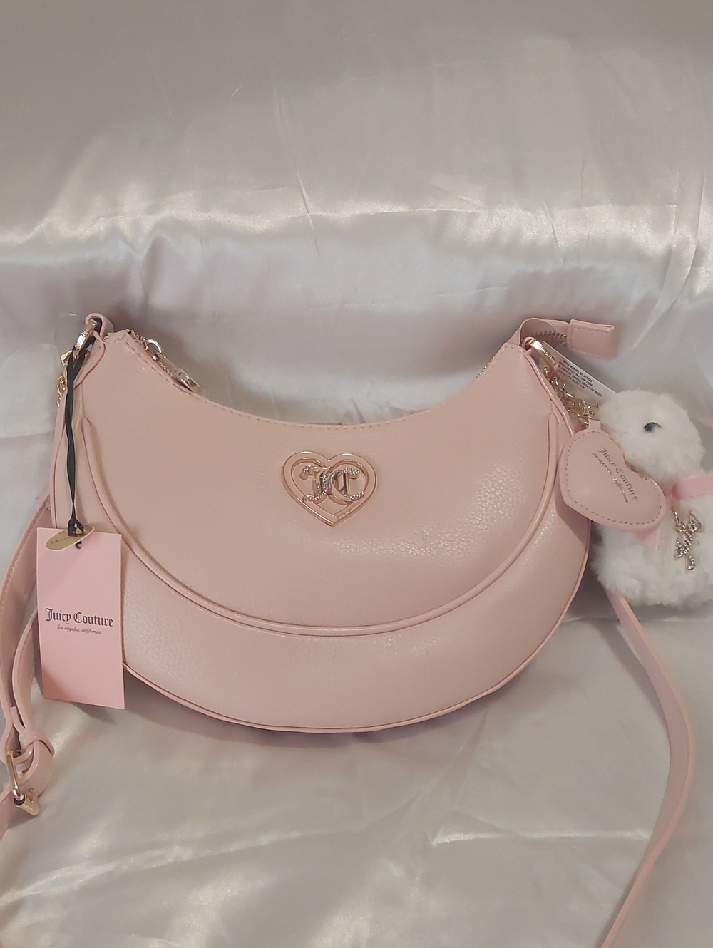 Brand New Juicy Couture Pink Crescent Shoulder Bag & Plush Charm